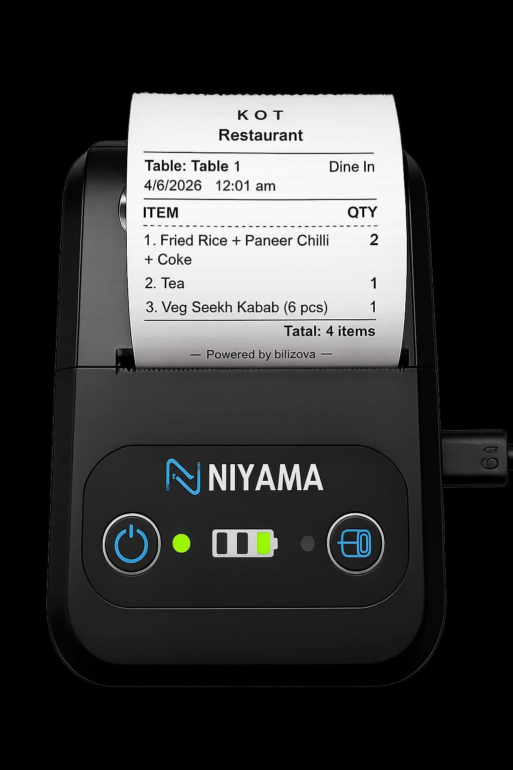 billzova auto KOT print kitchen thermal printer restaurant India