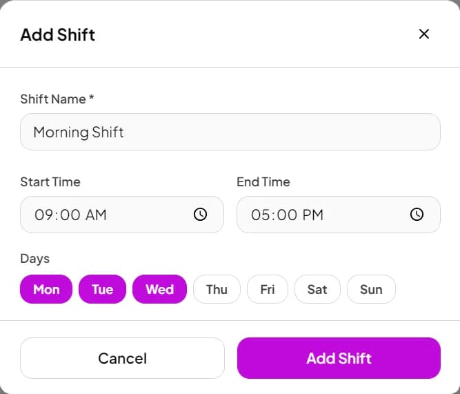 billzova restaurant staff shift attendance India
